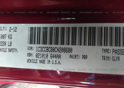 2012 Chrysler 200 Limited from USA, damaged, VIN 1C3CCBCB0CN208680